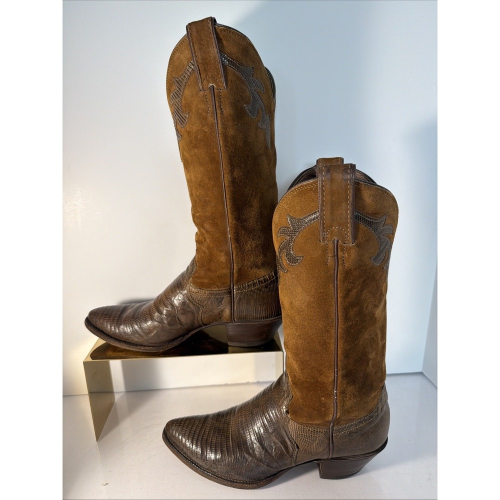 Retired Justin YOUTH Cowboy Western Leather Boots Brown  Size 7B Stile Y1491